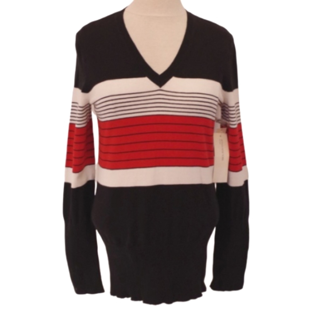 Jones New York Striped Knit Cotton Blend Boyfriend Sweater NEW Sz. Sm